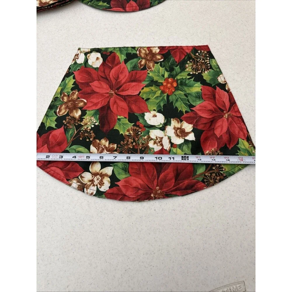 Vintage 6 Piece Handmade Cloth Christmas Poinsettia Print Placemat Set & Center